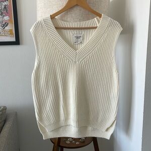 White cotton V neck sweater vest